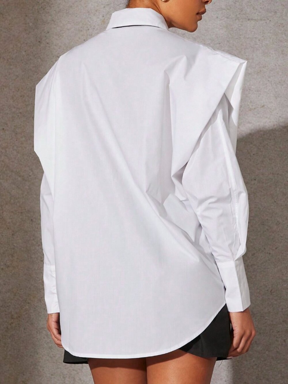 Black And White Casual Women's Tie Front Exaggerated Shoulder Shirt - Picture 2 of 6